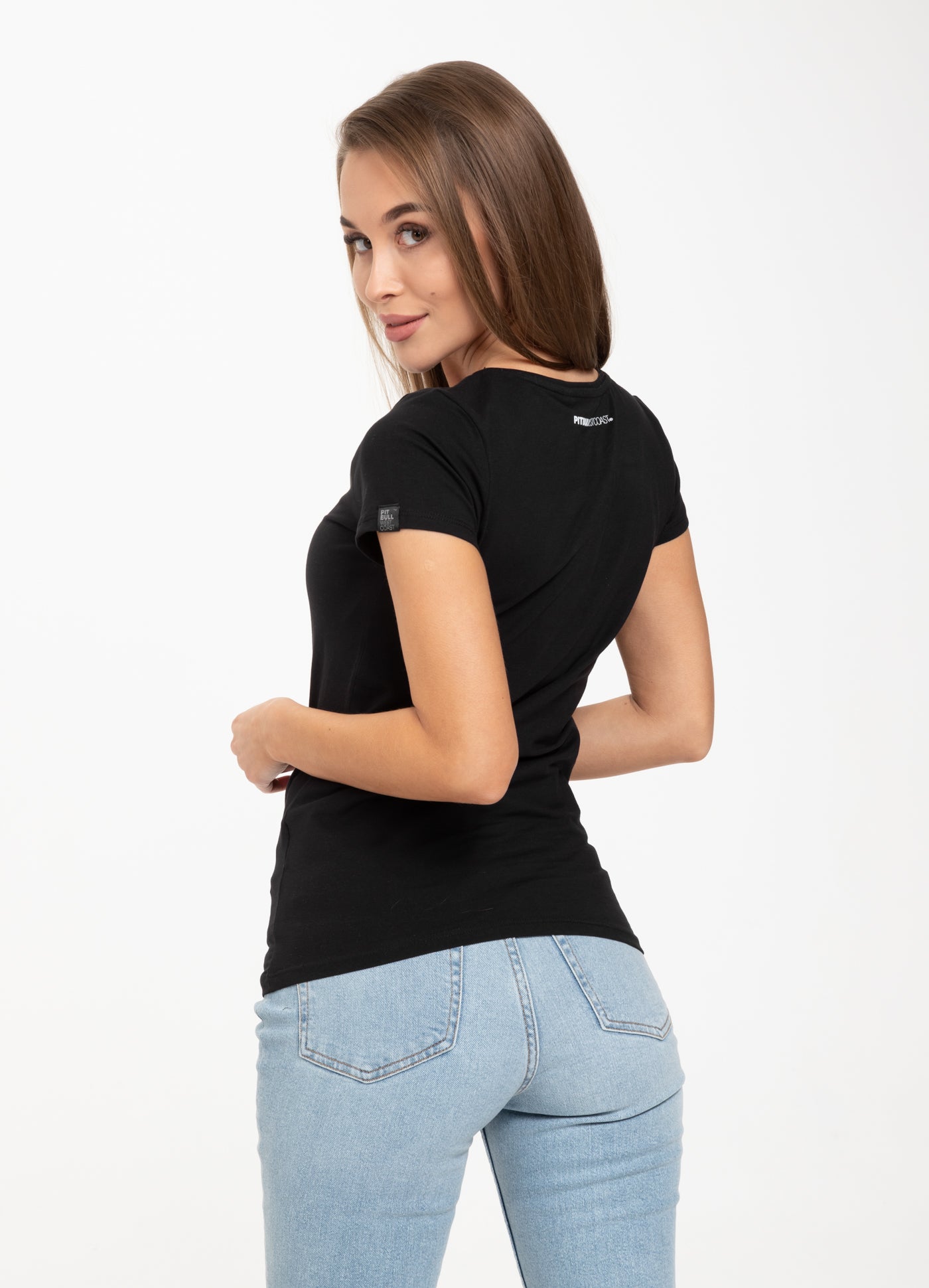 Women S T Shirt Lycra Slim Fit Small Logo Black Pitbull West Coast Uk Store