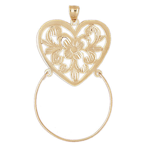 14k Yellow or White Gold Filigree Heart Charm Holder Pendant, 23mm