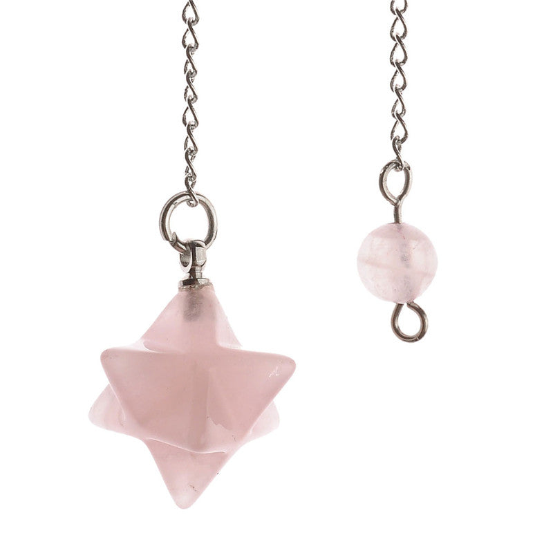 Natural Small Merkaba Pink Crystal Pendulum Reiki Healing Point Charm Gems Bead Lucky Dowsing Pendan