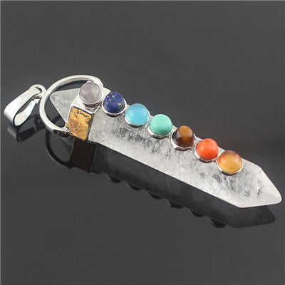 White Crystal Rock Quartz Natual Stone Necklace Pendant 7 Chakra Hexagon Healing Reiki Point Men Wom