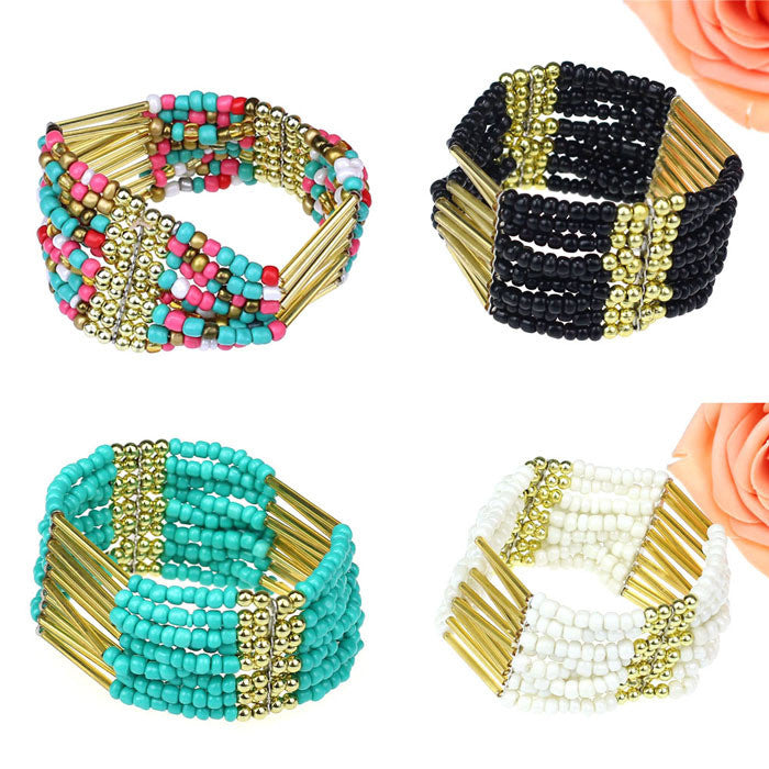 women girl Bohemian Charming Beaded Bangle Bracelet Multilayer Ladies Jewelry bangles Teast CF