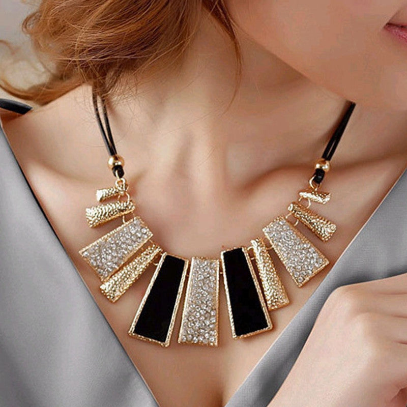 women girl necklaces Vouge Design Beads Enamel Bib Leather Braided Rope Chain statement necklace CF