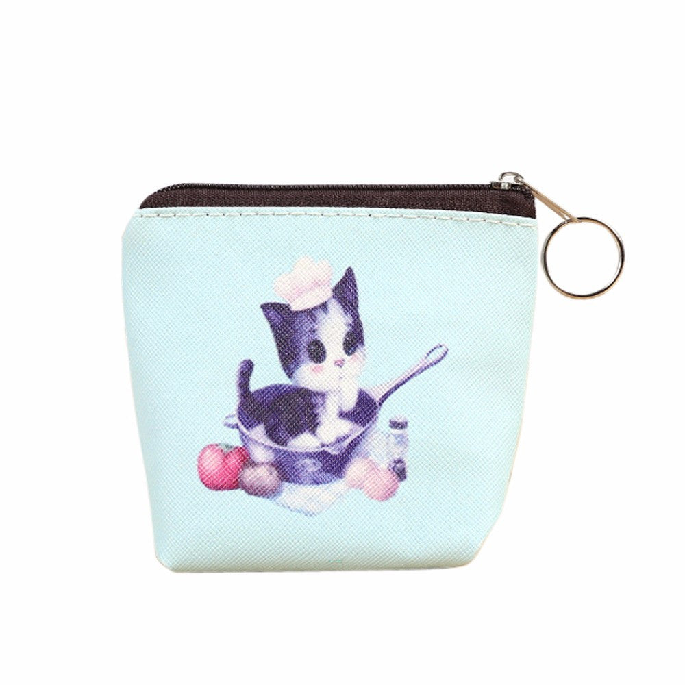 Cute Cat Women Bag Coin Purse Wallet Girl PU Leather Zipper Purses Key Card Bags Lady Wallets Bolsa 