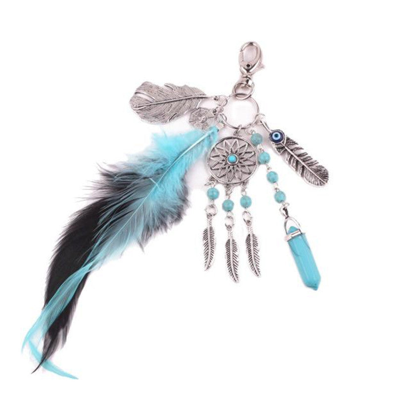 Keychain Bohemia Dreamcatcher Feather Key chain Bag Plush Key Ring Car Keys Pendant Gift CF