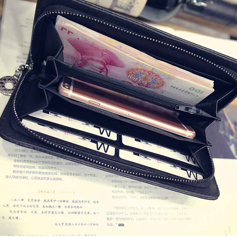 Wallet Women Long Purse PU Leather Clutch Wallets Card Holder Punk Rivet Lady Bolsos Femenina CF