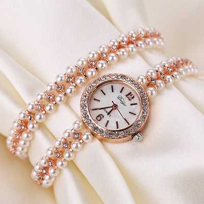 Watch Women Pearl Crystal Bracelet Watches Bling Crystal Girls Dress Watch Relogio Mujer Luxury Gift