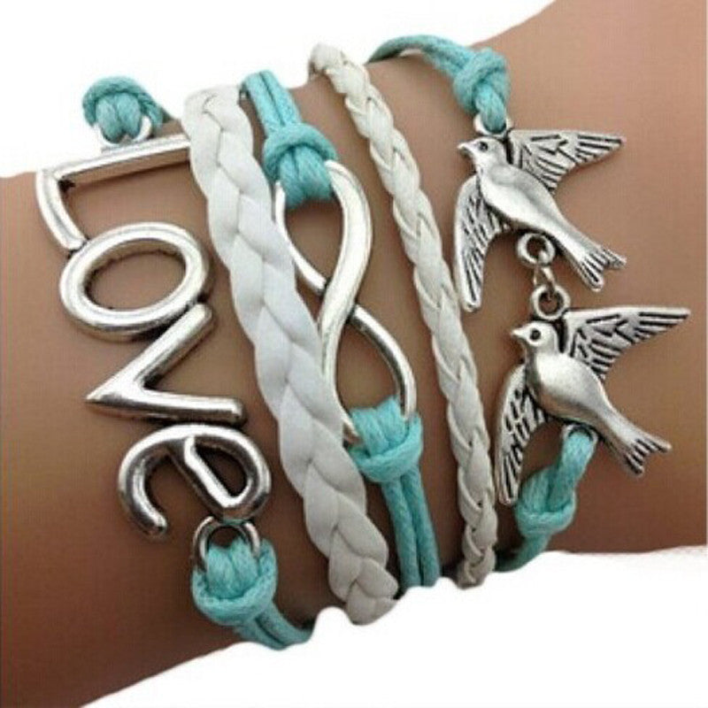 Handmade Adjustable Love Multilayer Bracelet Wristband Women Casual Bracelet Charm Anchor Pigeon Sty