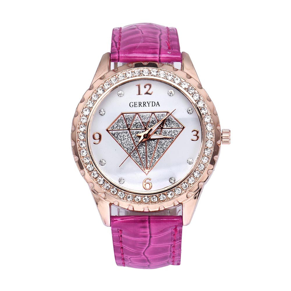 Women's Lady Girl Rhinestone Crystal Watch Leather Strap Ana