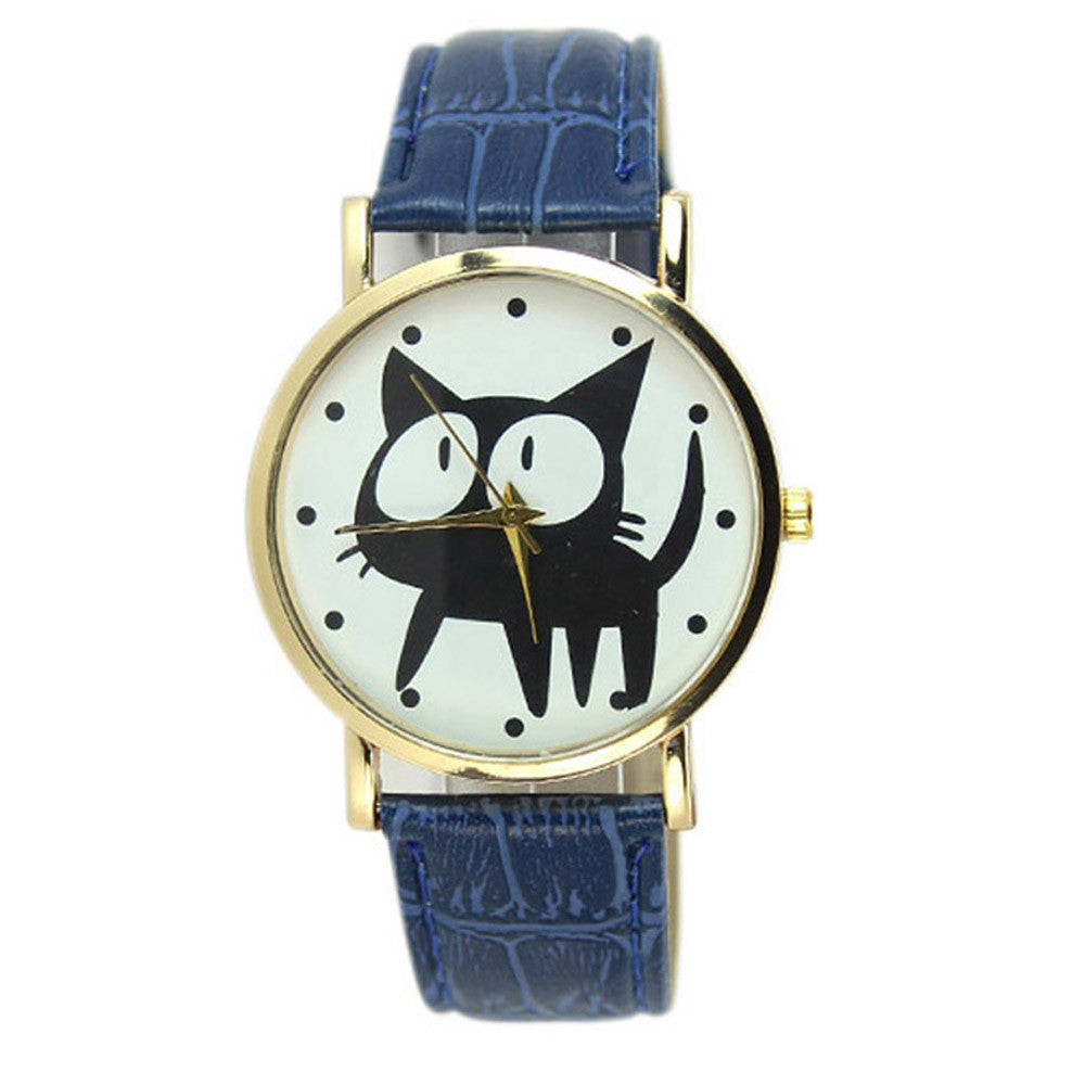 Quartz Watch Women Dress Rhinestone Watch Lady Girl Bracelet Wristwatches Fine Cute Cat Printed Relo