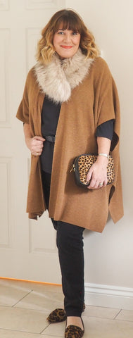 create multiple outfits with accessories, italian leather animal print bag, faux fur collar