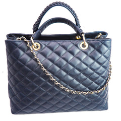 create multiple outfits with accessories, Navy Italian leather quilted tote bag