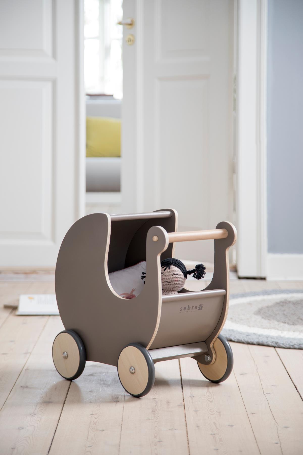 Sebra Wooden Doll's pram in Warm Grey