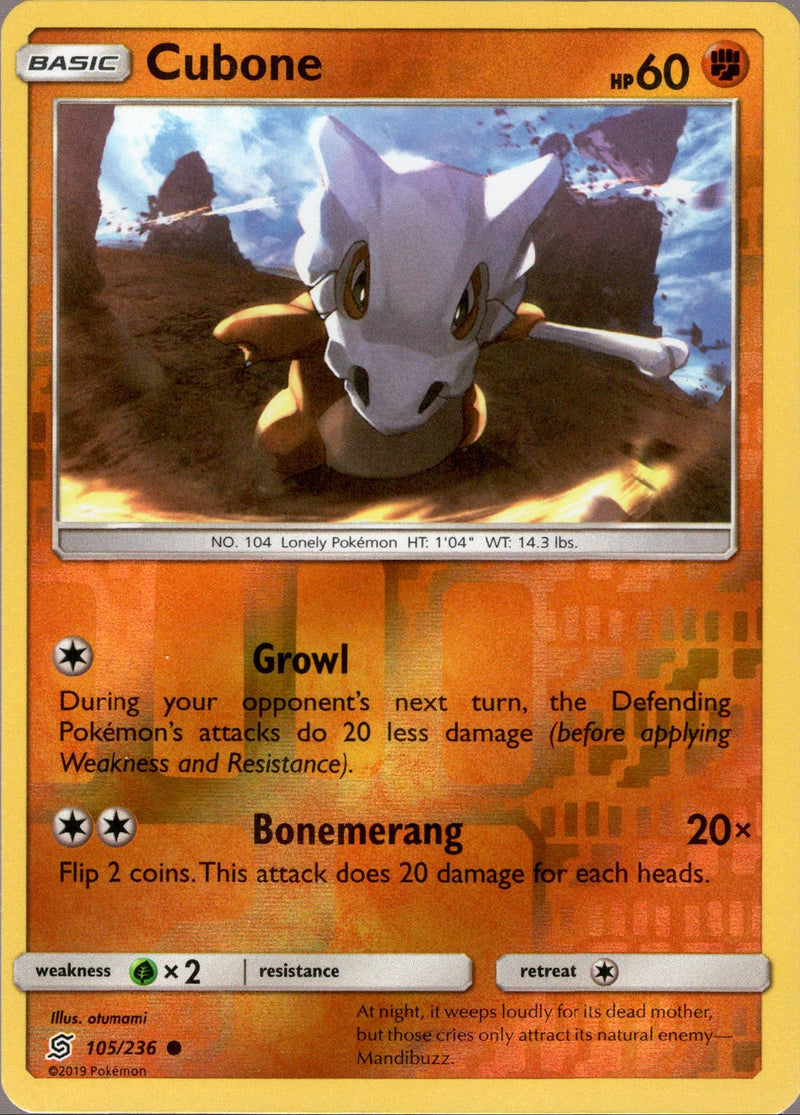 Cubone 105 236 Unified Minds Reverse Holo Card Cavern Trading Cards Llc