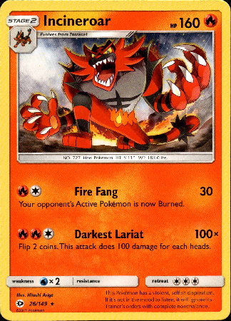 Incineroar 26 149 Sun And Moon Base Card Cavern Trading Cards Llc