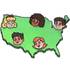 A map of the USA with the happy children's faces