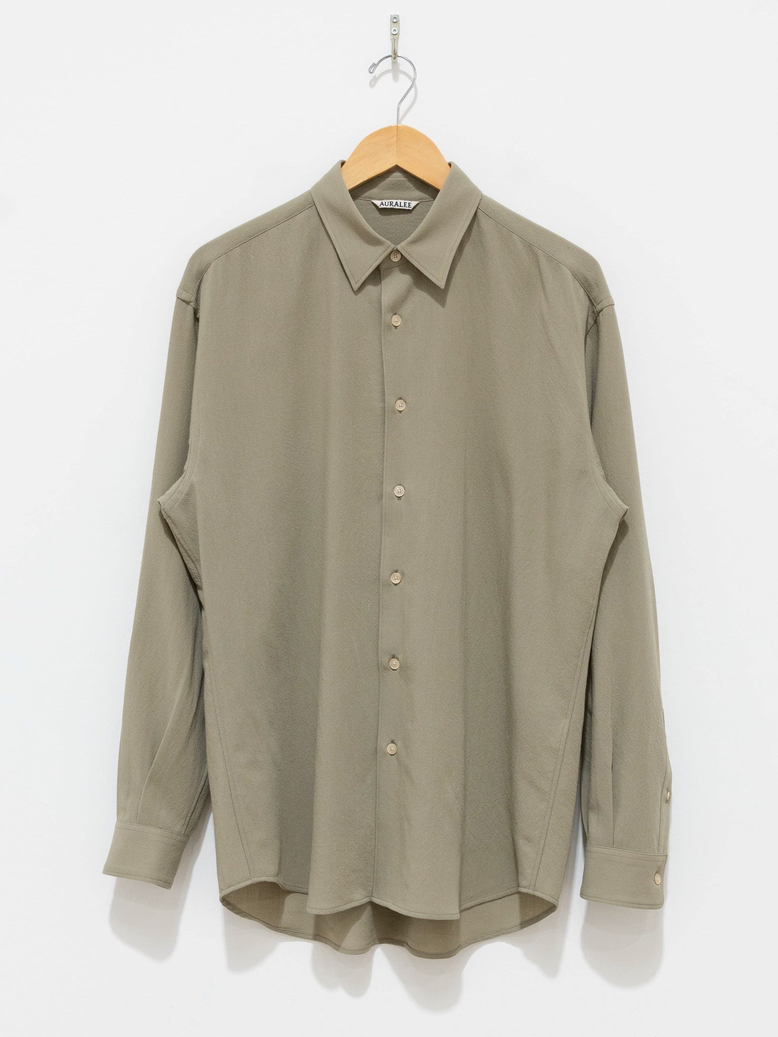 Namu Shop - Auralee Hard Twist Wool Viyella Shirt - Light Khaki