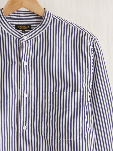 Namu Shop - A Vontade Banded Collar Shirt - Navy Stripe