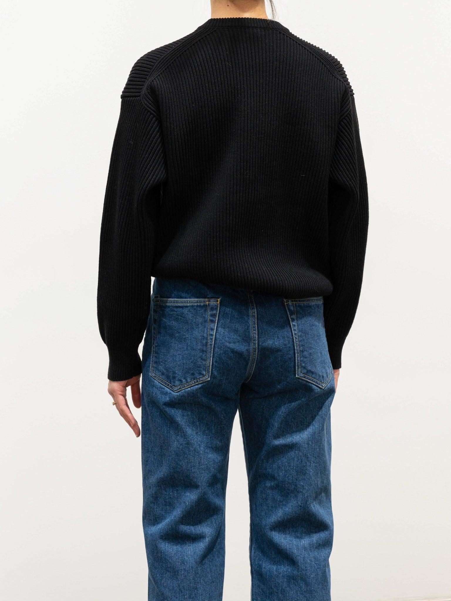 Super Fine Wool Rib Knit Big Pullover - Black