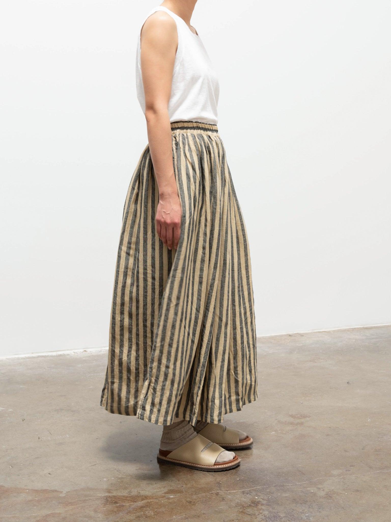 Namu - Ichi Antiquites Azumadaki Stripe Skirt - Beige x Blue