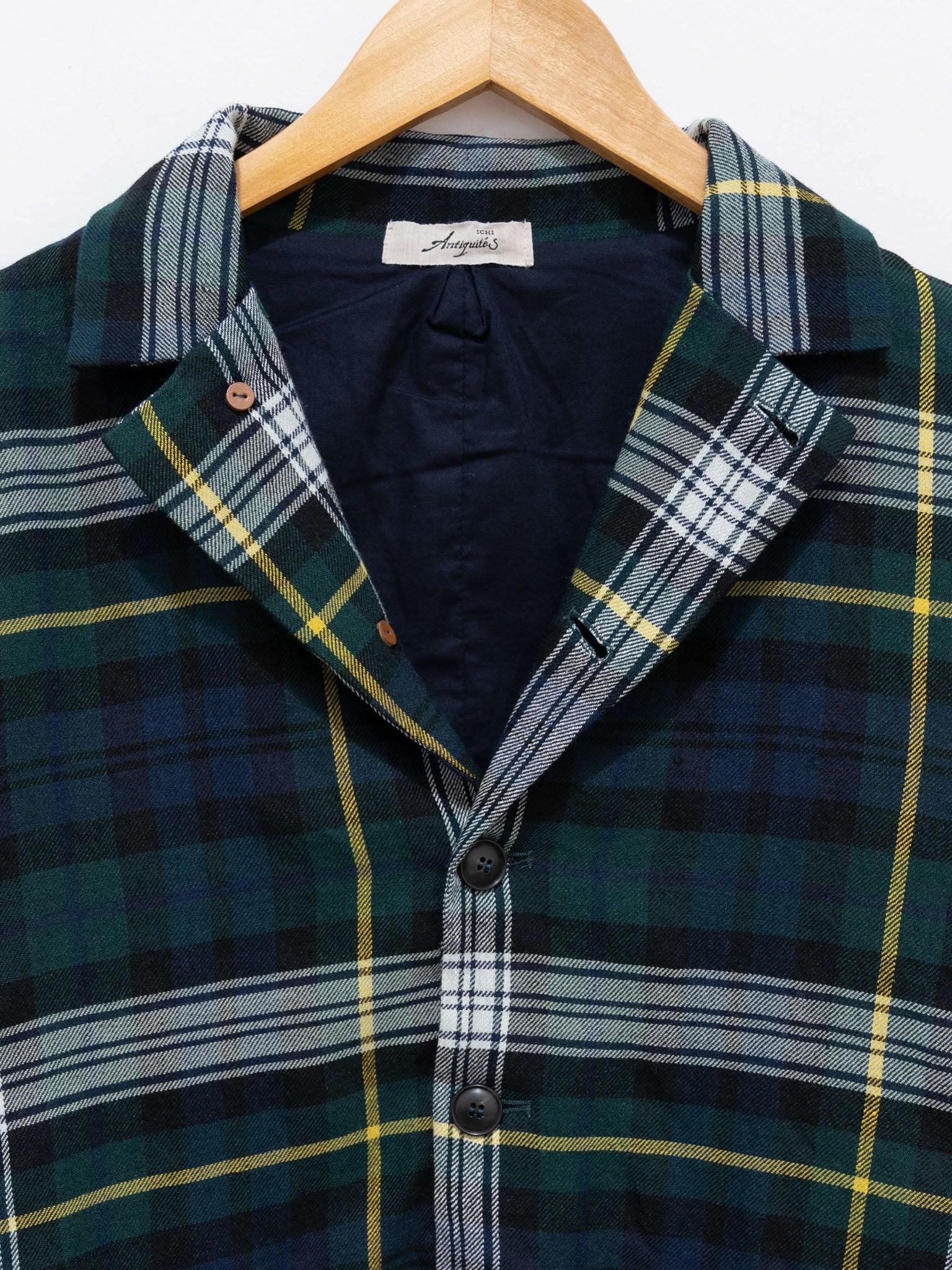 Linen Wool Tartan Jacket - Navy