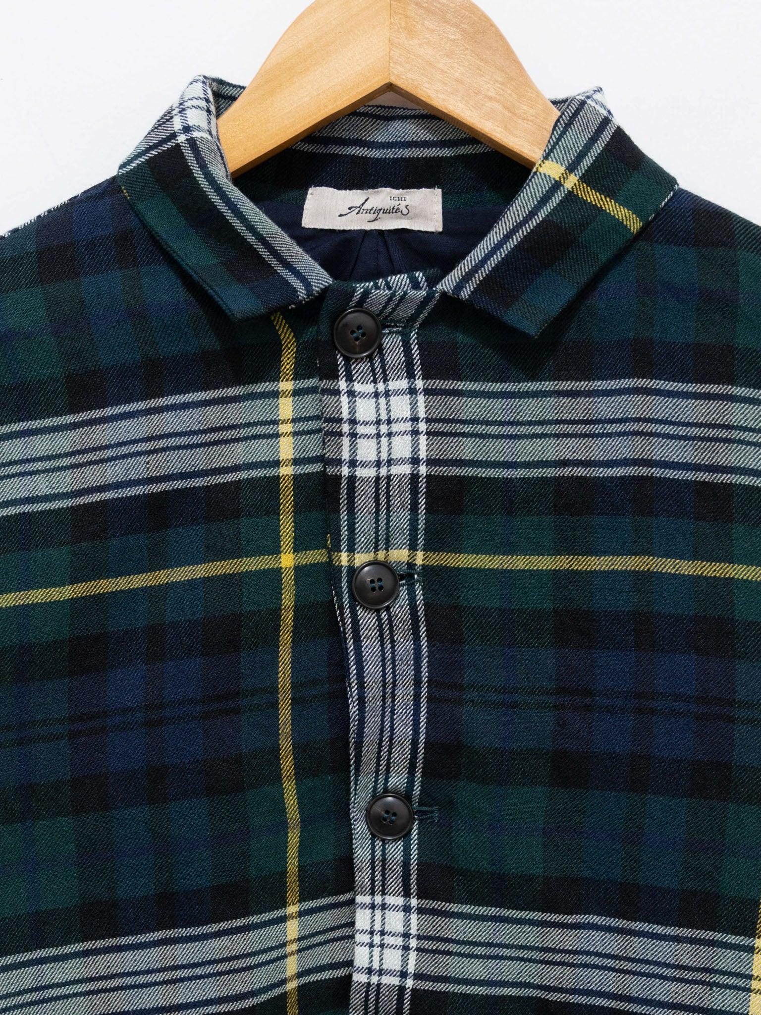 Linen Wool Tartan Jacket - Navy