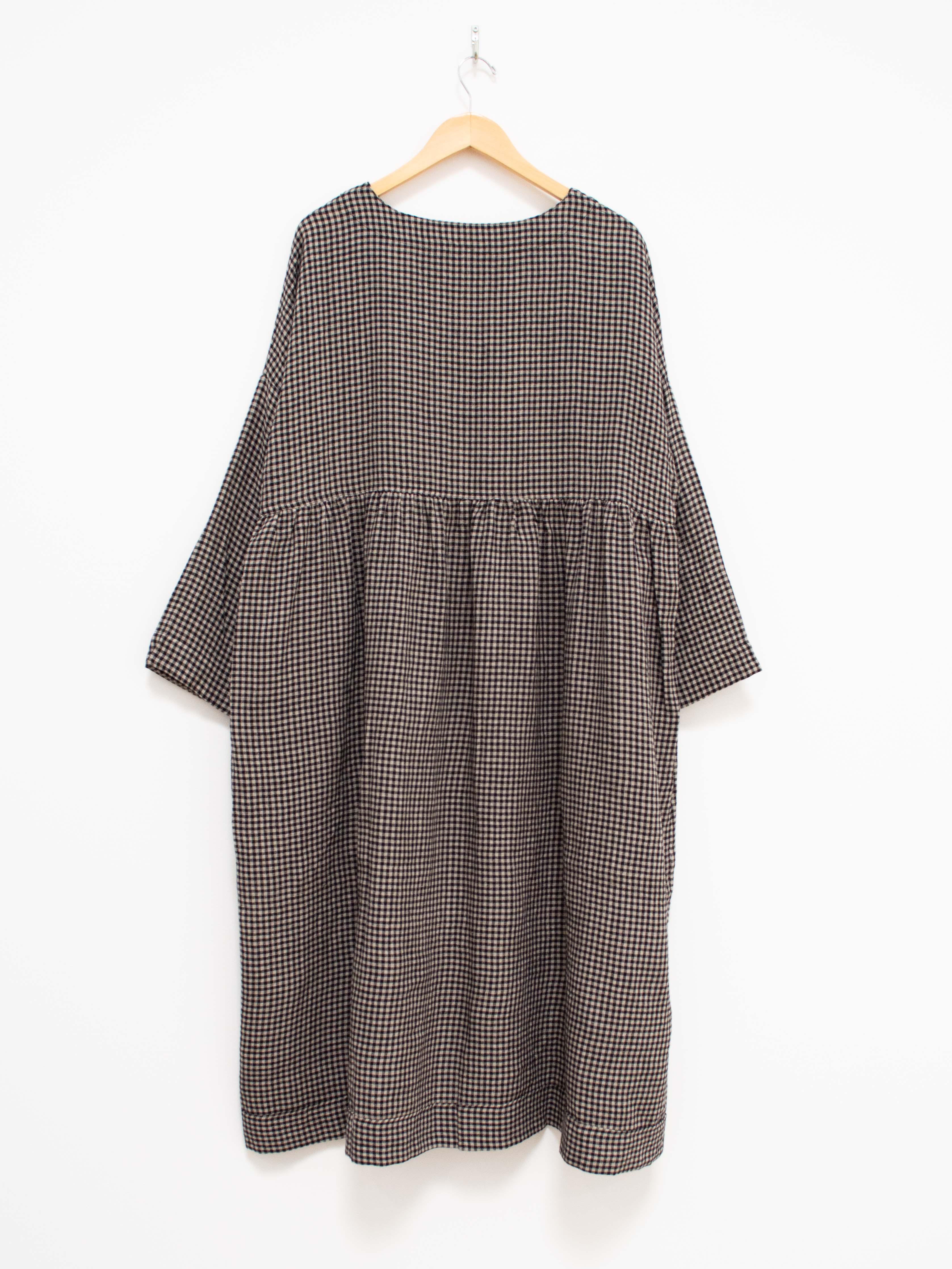 Wool Linen Gingham Dress - Natural x Black