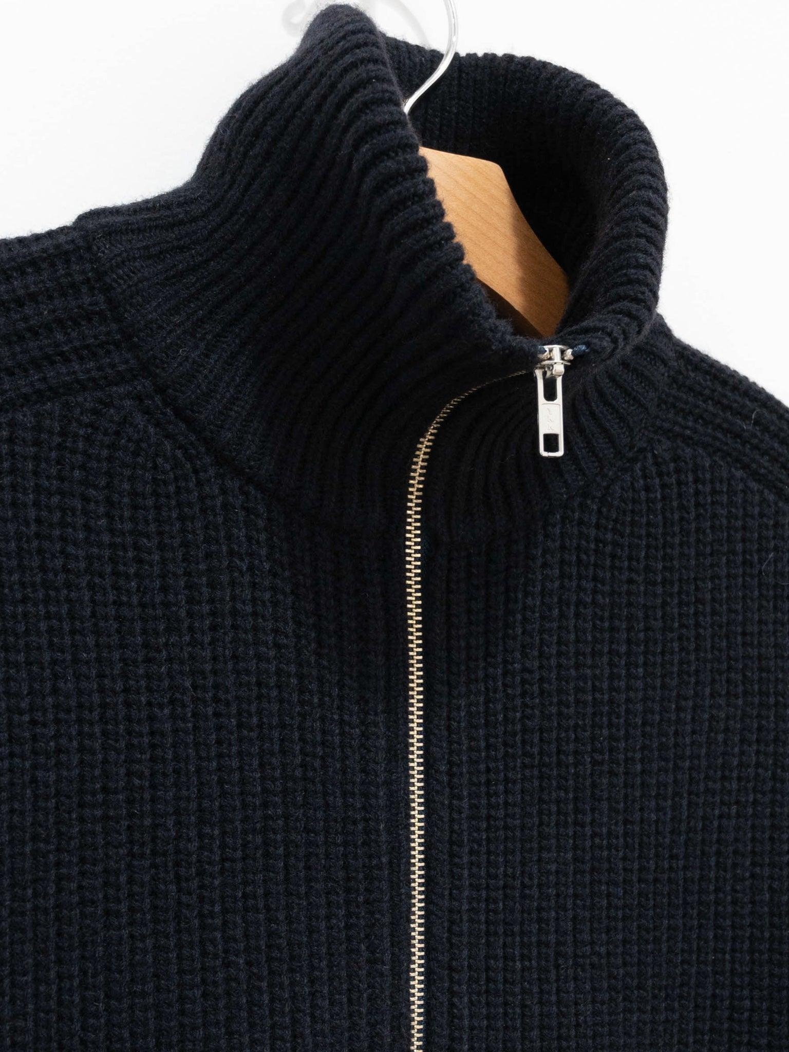 Wool Yak Driving Knit Blouson - Navy