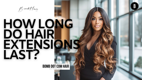Image of a woman with long hair extensions: "A woman with long, voluminous hair extensions."