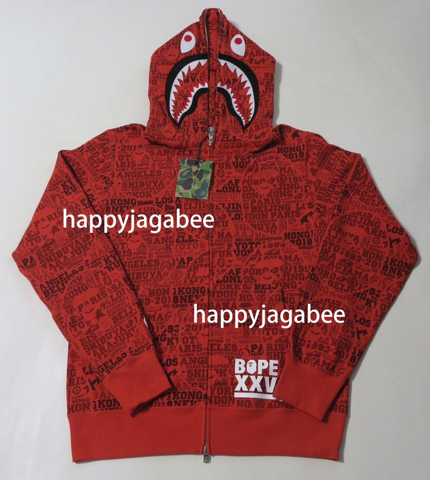 bape red camo shark hoodie