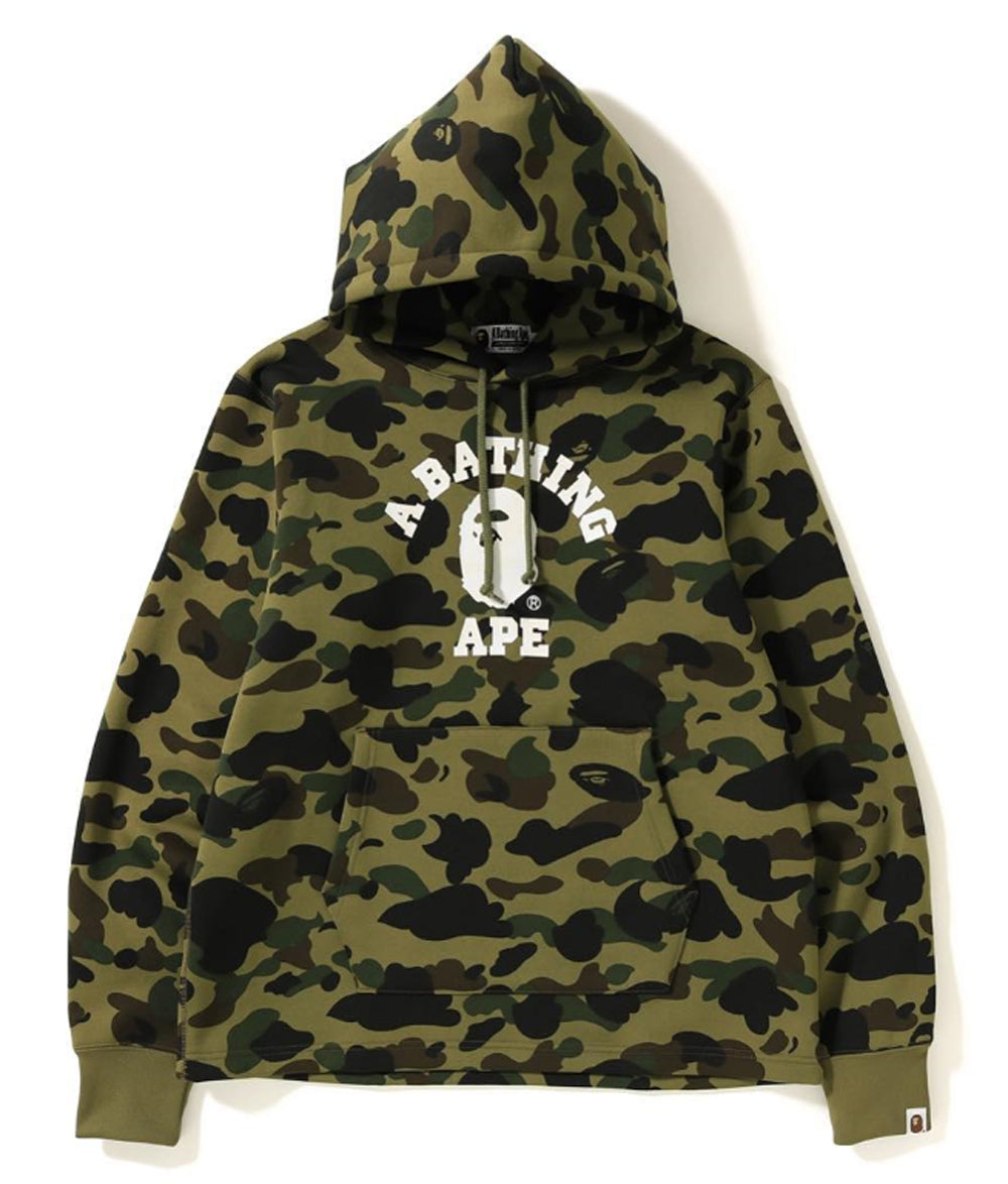 bape 1st camo college wide pullover hoodie