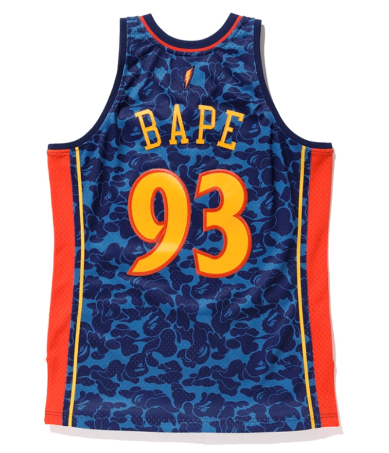 bape x mitchell & ness warriors abc basketball swingman jersey