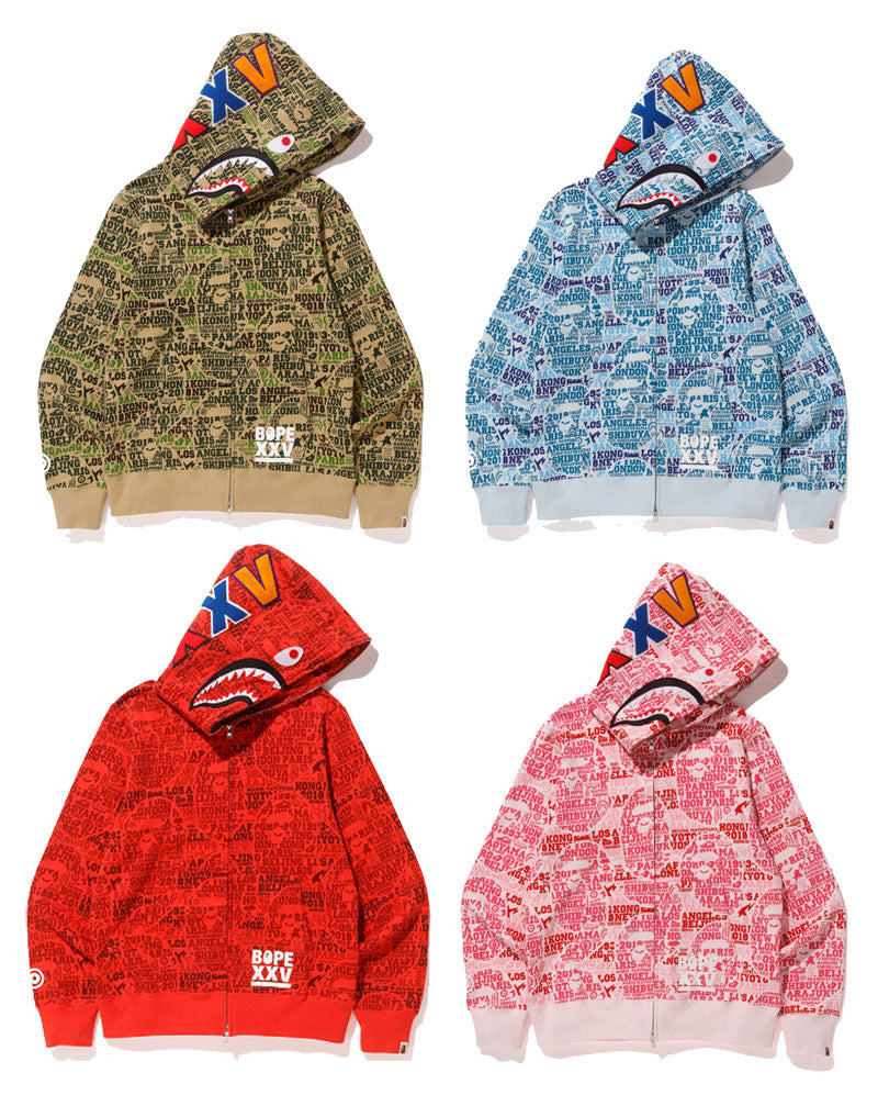 bape xxv cities camo shark full zip hoodie