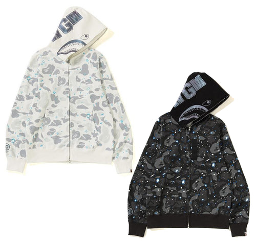 bape space camo shark full zip hoodie black