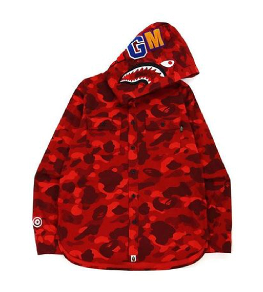 A BATHING APE COLOR CAMO SHARK HOODIE SHIRT