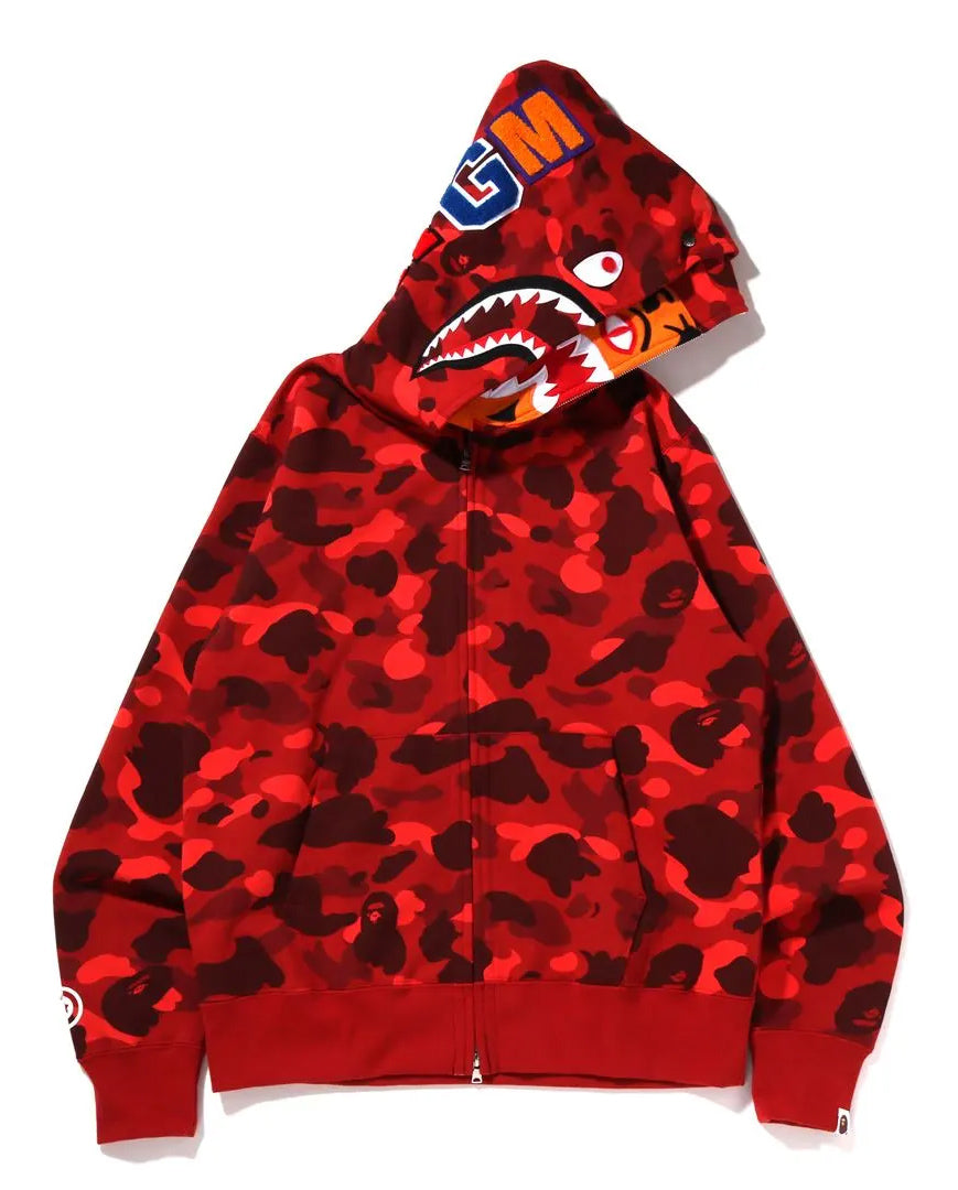 AUTHENTIC APE BAPE TIGER SHARK WIDE FULL ZIP DOUBLE HOODIE PURPLE