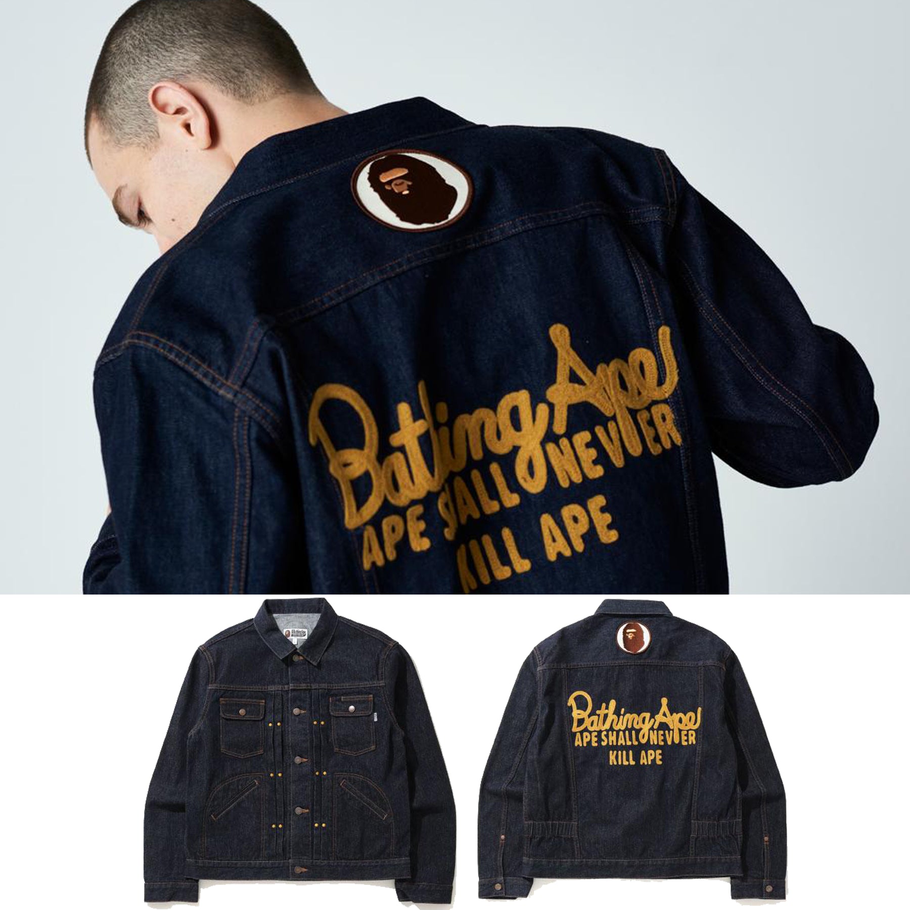 A BATHING APE CHAMPION DENIM JACKET 