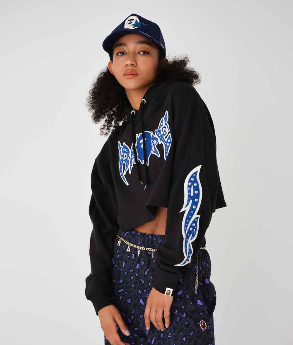 A BATHING APE Ladies' BAPE GRAFFITI STUDDED CROPPED HOODIE