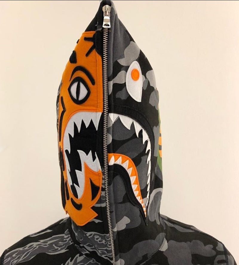 half tiger half shark bape hoodie