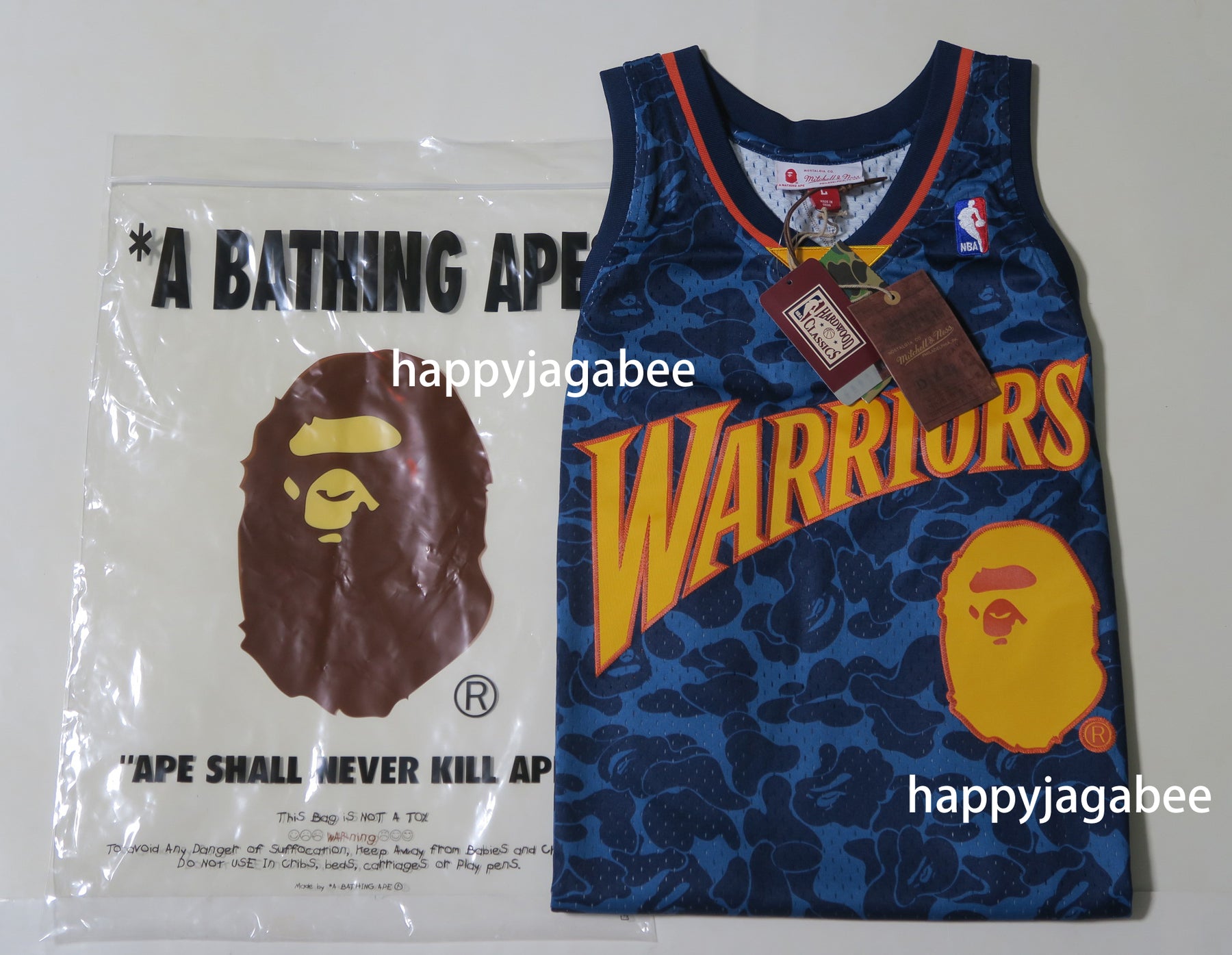 bape x mitchell & ness warriors abc basketball swingman jersey