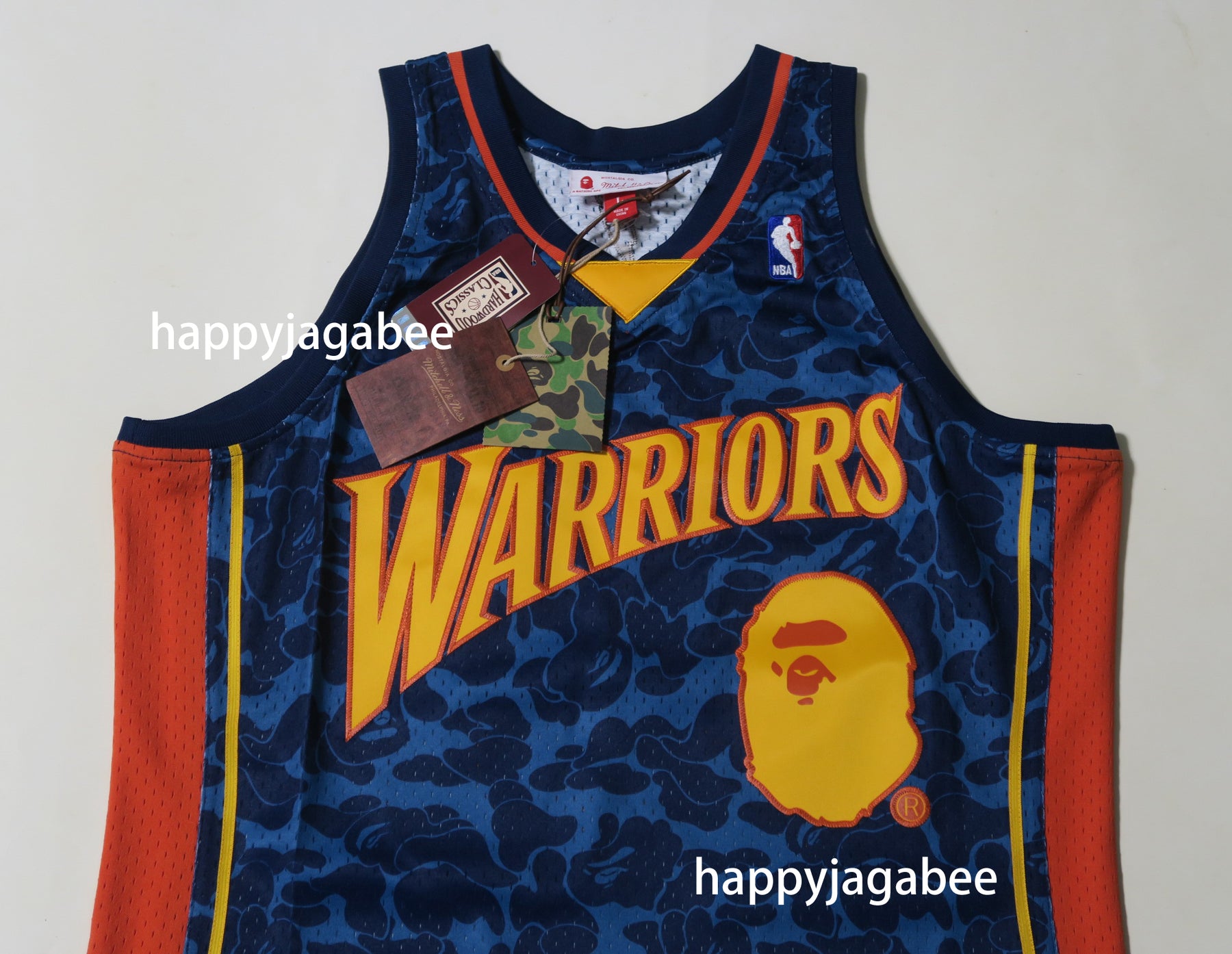 bape x mitchell & ness warriors abc basketball swingman jersey