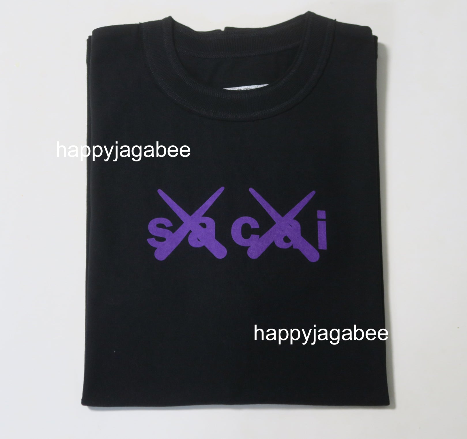 sacai x KAWS / Flock Print T-Shirt BLACK x PURPLE