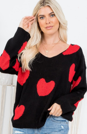 Red Hearts Sweater in Black – Gussied Up