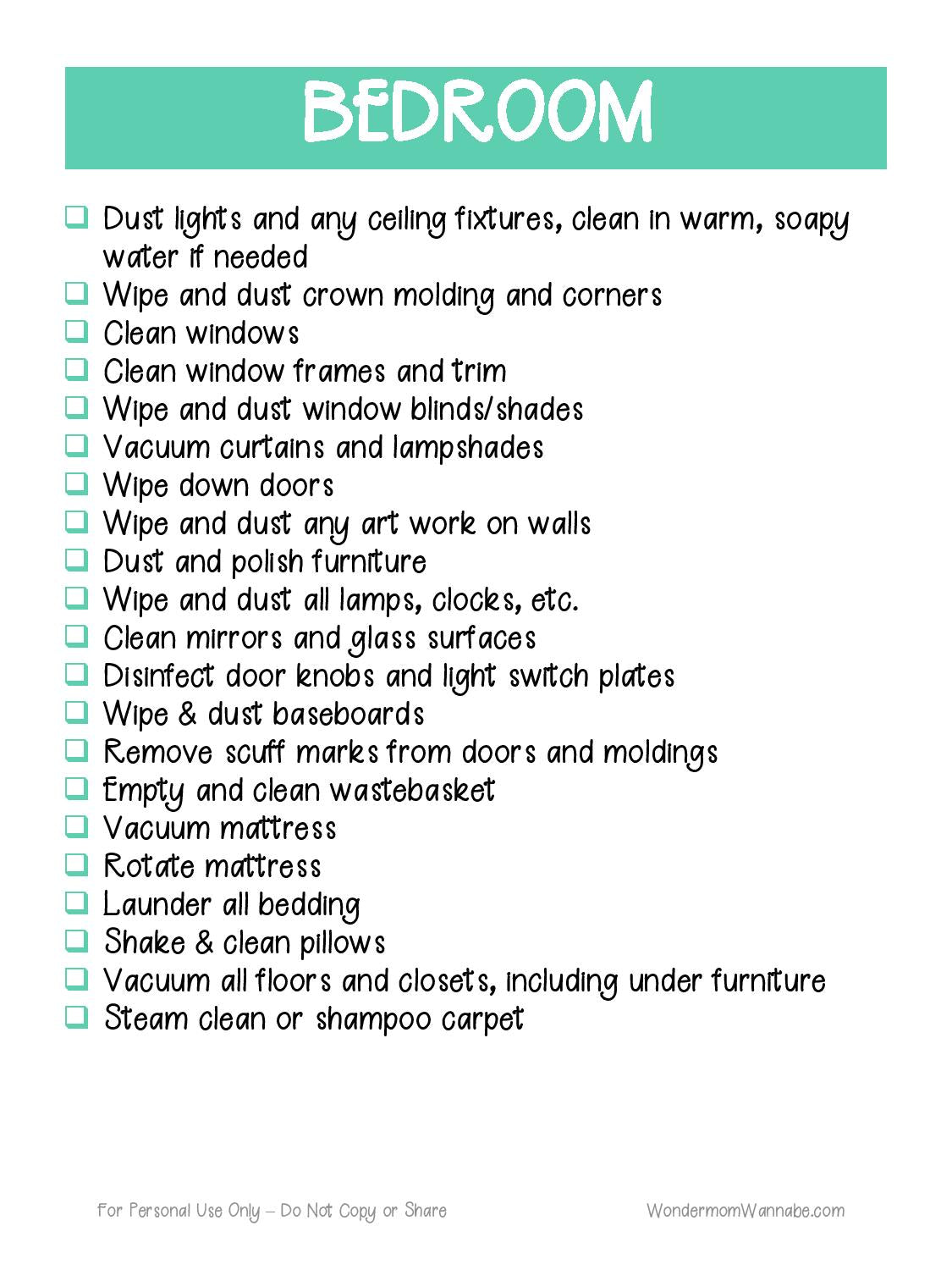 Deep Cleaning Teenage Bedroom Cleaning Checklist