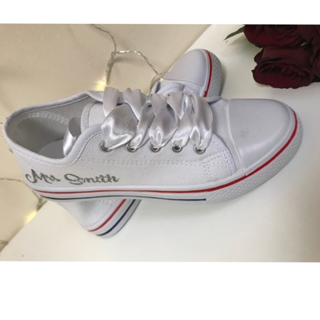 Personalised White Canvas Wedding Shoes 