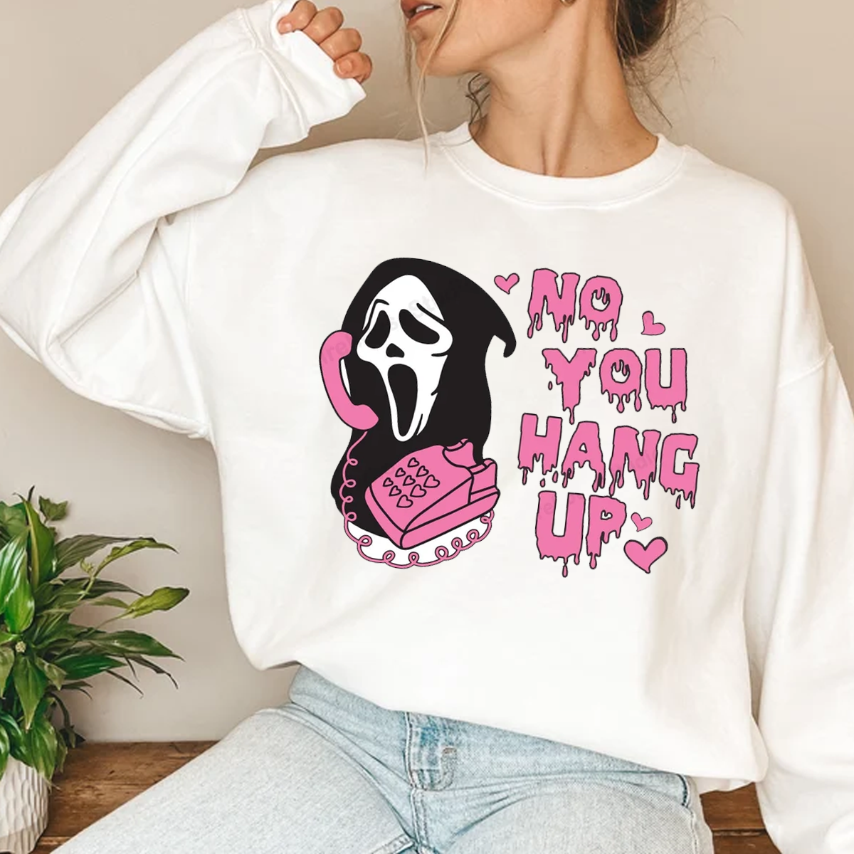 No You Hang Up - Ghostface Halloween Sweater - A.C designs ltd