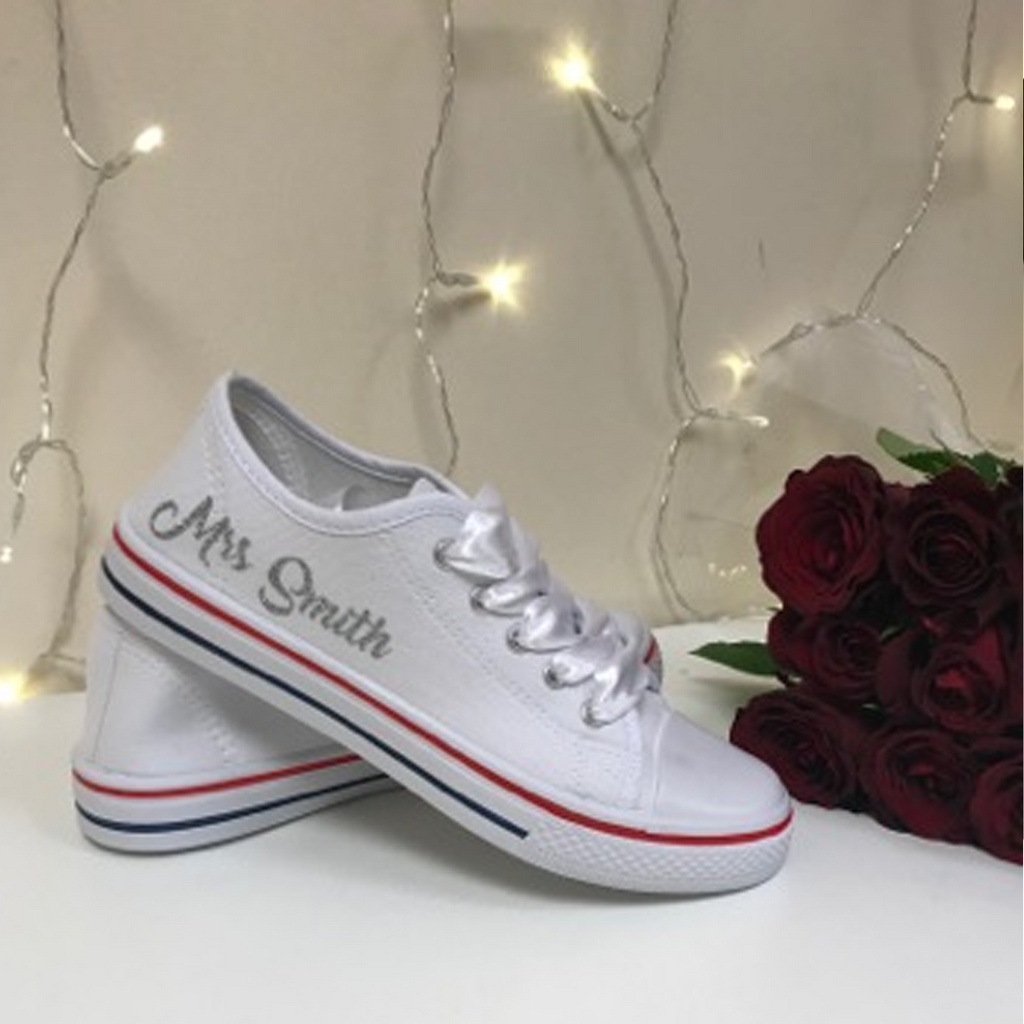 Personalised White Canvas Wedding Shoes 