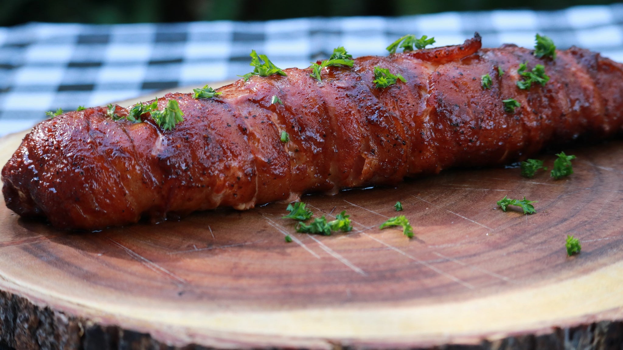 Bacon-Wrapped Pork Tenderloin Prior to Slicing