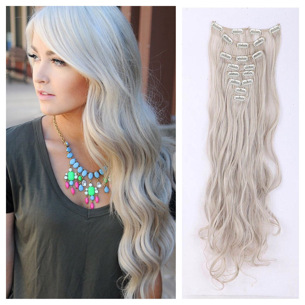 Light Ash Blonde Hair Extensions Clip In Remy Human Hair Weave 24