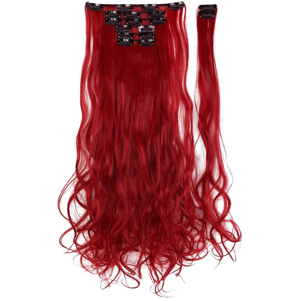 Red Clip In Hair Extensions Remy Human Hair 17 Wavy Curly Hair