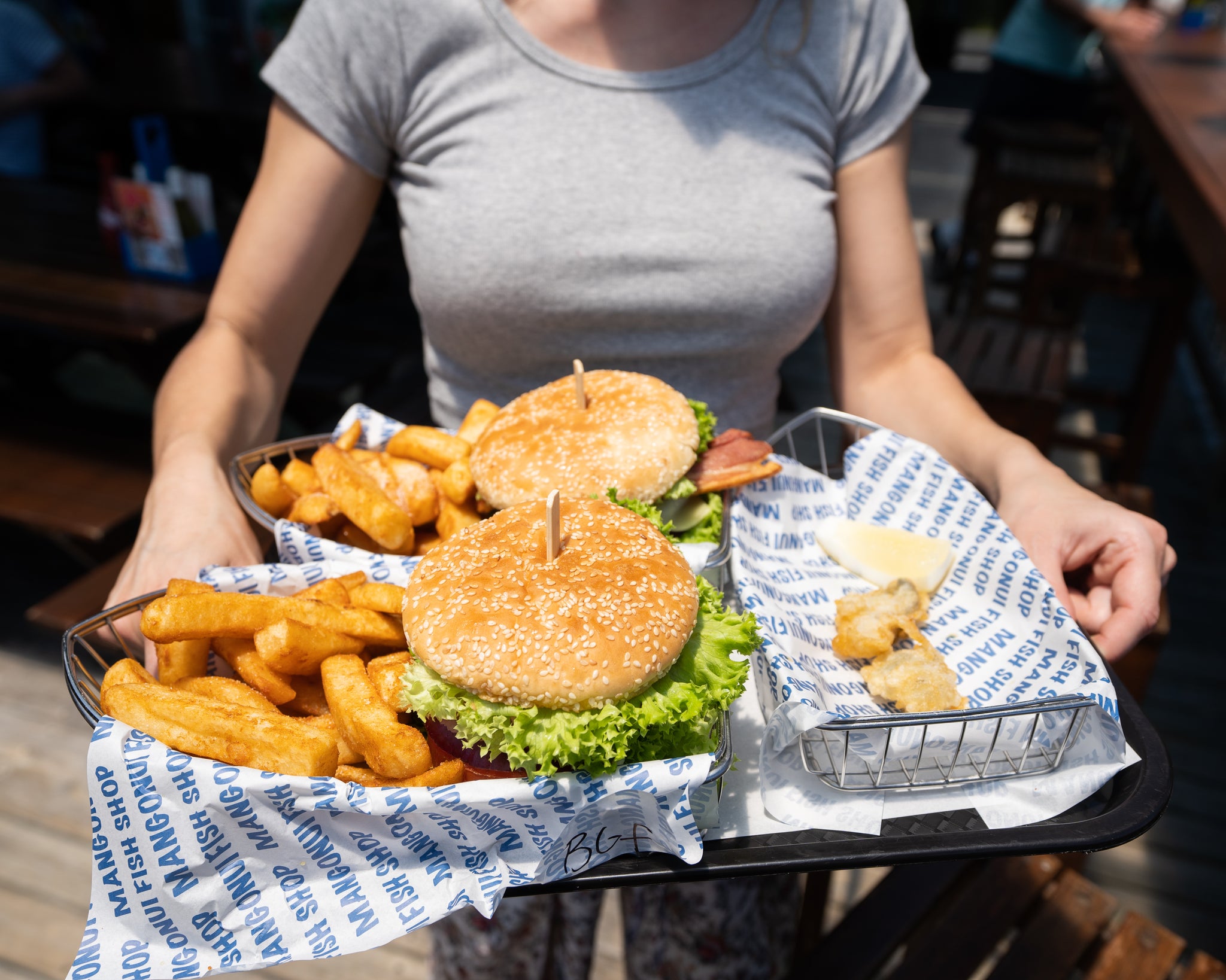 mangonui fish burger and chips